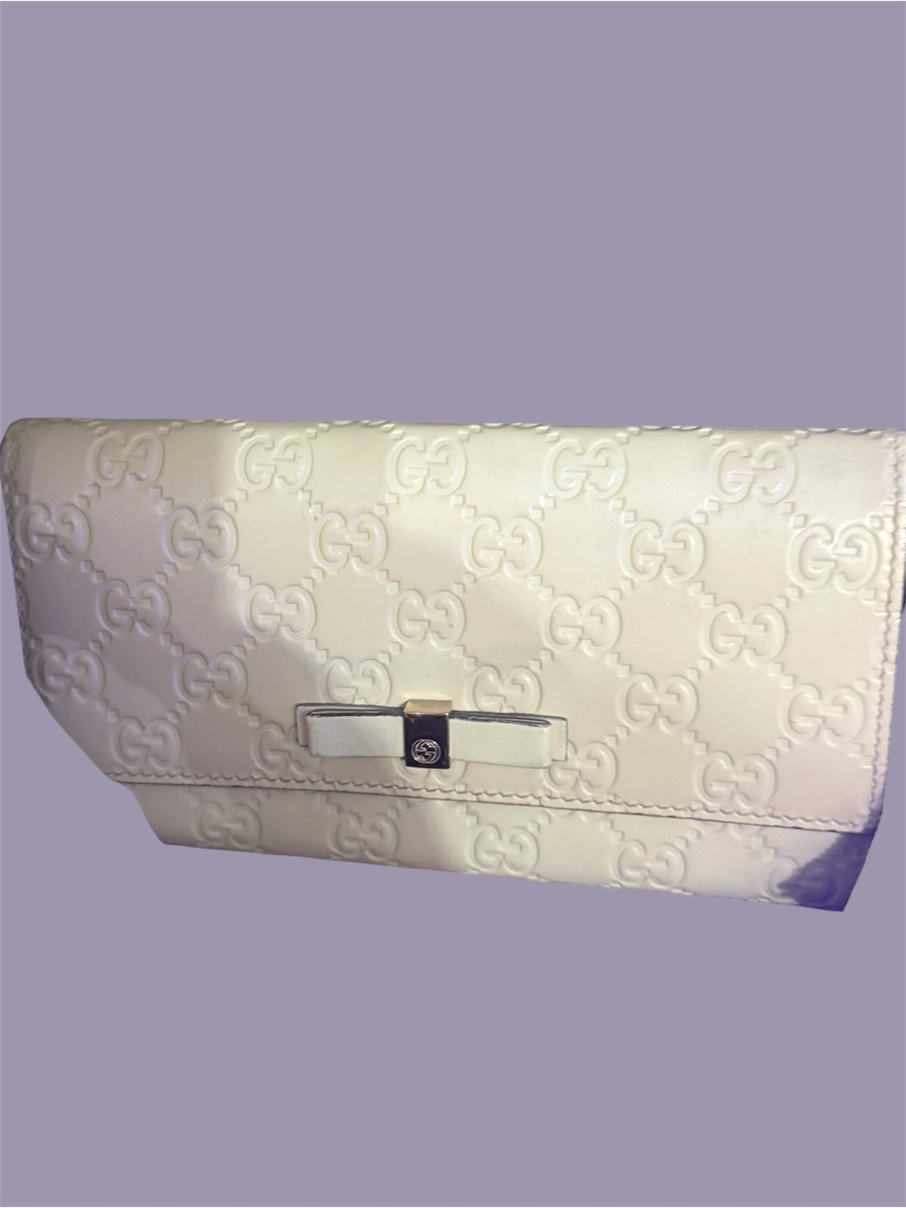Gucci Guccissima White Leather Bow Wallet  EUC